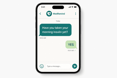 Text message showing: Have you taken your morning insulin yet? — YES